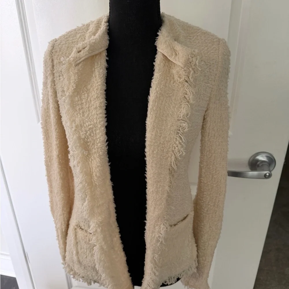 Purple Label Ralph Women's Cream Textured Open-Front Jacket made in Italy size 2